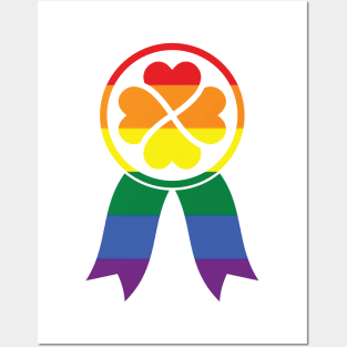 LGBTQ Clover Heart Ribbon Badge St. Patrick's Day Design for LGBTQ Parade on St. Patrick's Day Posters and Art